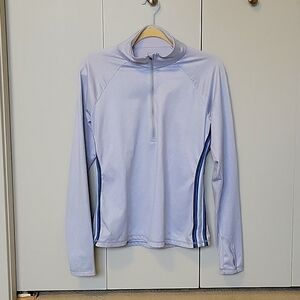 Athleta Half Zip Athletic Womens Pullover Top White/Grey Herringbone Size L